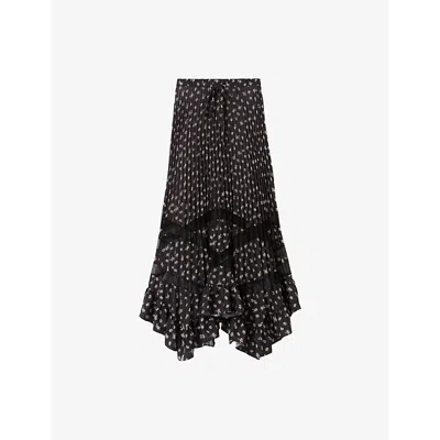 Claudie Pierlot Womens Divers Floral-print Ruffle-trim Woven Midi Skirt