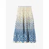 Claudie Pierlot Womens  Flower-embroidered High-rise Tiered Cotton Maxi Skirt