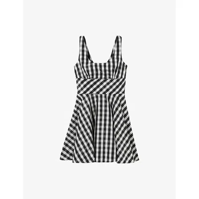 Claudie Pierlot Womens Divers Gingham Plunge-neck Sleeveless Woven Skater Dress In Black