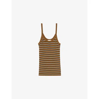Claudie Pierlot Womens Divers Stripe-print Slim-fit Knitted Vest Xs In Brown