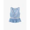 Claudie Pierlot Womens  Striped Ruffle Lace-detail Ramie Top In Divers