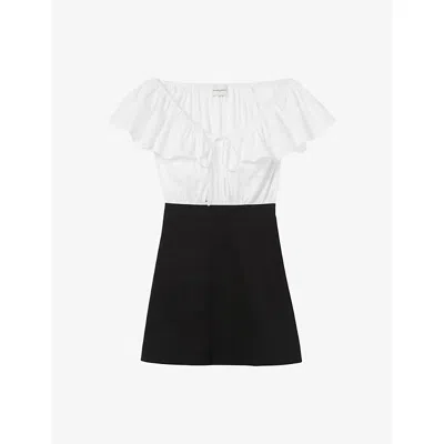 Claudie Pierlot Womens Dual-color Contrast Short-sleeve Cotton-blend Mini Dress