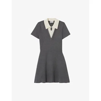 Claudie Pierlot Womens Dual-color Contrast Skater Woven Mini Dress In Gray