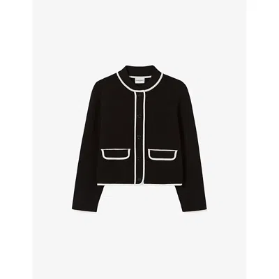CLAUDIE PIERLOT WOMENS DUAL-COLOR CONTRAST-TRIM RIBBED KNITTED CARDIGAN XS