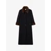 Claudie Pierlot Womens Dual-color Long Leopard-collar Wool-blend Coat In Black