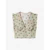 Claudie Pierlot Womens Printed Ruffle-trim Linen Top Dual-color