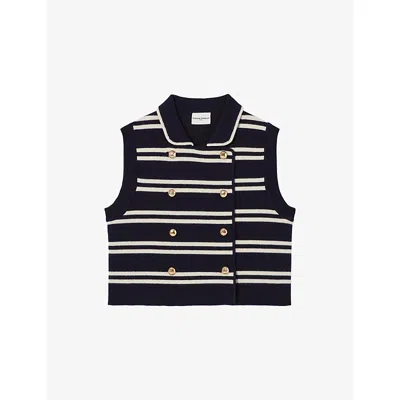 CLAUDIE PIERLOT WOMENS CLAUDIE PIERLOT SLEEVELESS STRIPED WOOL AND CASHMERE-BLEND CARDIGAN