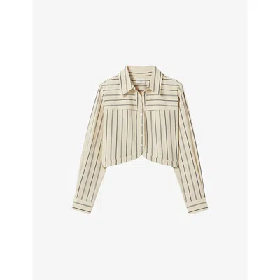 Claudie Pierlot Womens Dual-color Striped Cropped Cotton Shirt In Brown