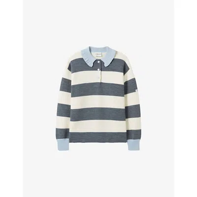 Claudie Pierlot Womens Dual-color Striped Frill-collar Knitted Jumper Xs In Multi