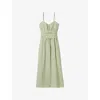 Claudie Pierlot Womens Striped Shorts-underlay Cotton Midi Dress Dual-color In Green