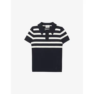 Claudie Pierlot Womens Dual-color Striped Slim-fit Stretch-knit Polo Shirt In Black