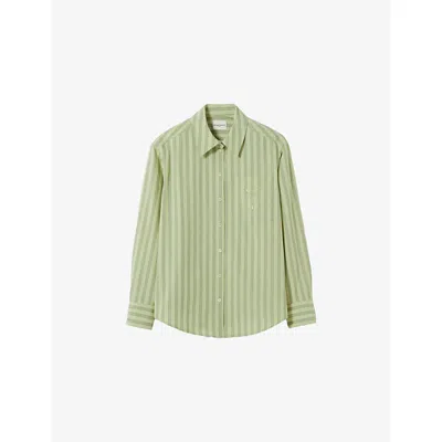 Claudie Pierlot Womens Striped Straight-cut Long-sleeve Cotton Shirt Dual-color In Green