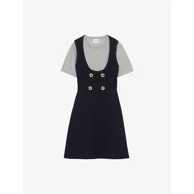 Claudie Pierlot Womens Dual-color T-shirt Stretch-knit Mini Dress In Blue