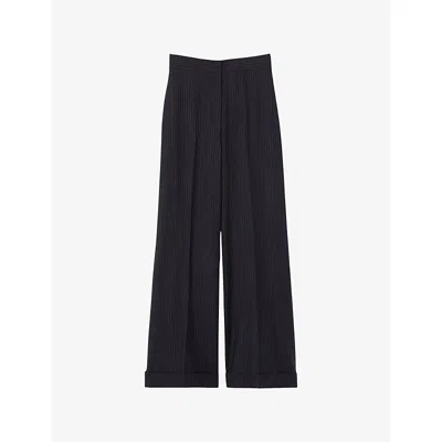Claudie Pierlot Womens Dual-color Tailored Wide-leg Stretch Wool-blend Trousers In Black