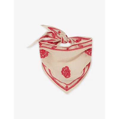 Claudie Pierlot Womens Dual-color Floral-embroidered Knitted Cotton Bandana In Pink