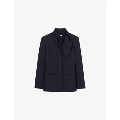 Claudie Pierlot Womens Pinstriped Scarf-collar Wool-blend Jacket Dual-color In Multi