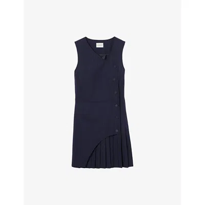 Claudie Pierlot Womens Sleeveless Pleated-skirt Wool-blend Mini Dress Dual-color In Blue