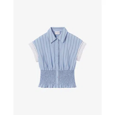 Claudie Pierlot Womens Dual-color Striped Shirred-waist Modal-blend Shirt In Blue