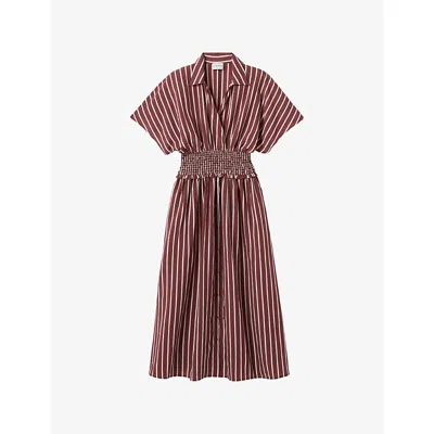Claudie Pierlot Womens  Striped Shirred-waist Woven Midi Dress In Multi
