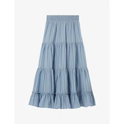 Claudie Pierlot Womens Dual-color Striped Tiered Modal-blend Maxi Skirt In Blue