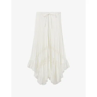 Claudie Pierlot Womens Ecru Asymmetric Floral-pleat Woven Midi Skirt In White
