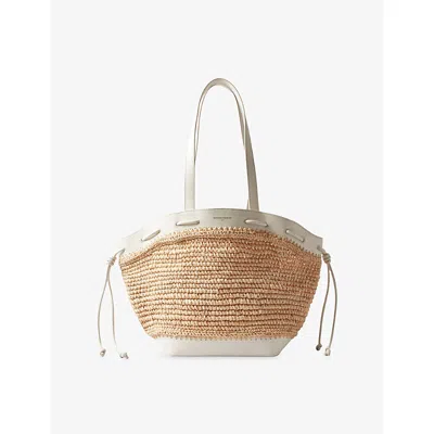 Claudie Pierlot Womens Ecru Branded Raffia And Leather Tote Bag In Sand