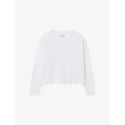 Claudie Pierlot Womens Ecru Branded Scalloped-hem Cotton-jersey Sweatshirt In White