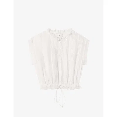 Claudie Pierlot Womens Ecru Cropped Lace-trim Cotton-blend Blouse In Neutral