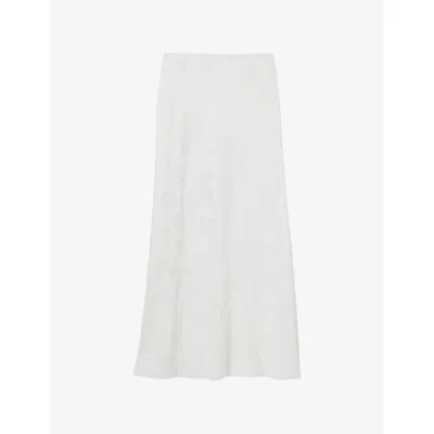 Claudie Pierlot Womens  Embossed Floral-print Satin Maxi Skirt In Ecru