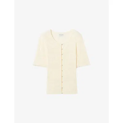 Claudie Pierlot Womens  Floral-motif Short-sleeve Knitted Cardigan In Neutral