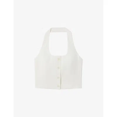 Claudie Pierlot Womens Ecru Halterneck Cropped Lyocell-blend Waistcoat In Neutral