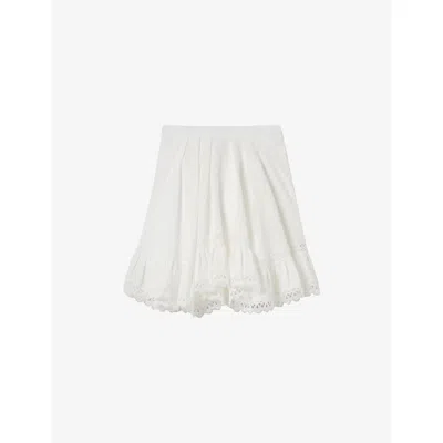 Claudie Pierlot Womens Ecru High-rise Lace-trim Woven Mini Skirt In White