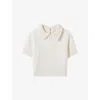 Claudie Pierlot Womens Ecru Pearl-embellished Short-sleeve Wool And Cashmere-blend Top In Neutral