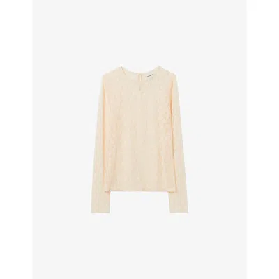 Claudie Pierlot Womens Ecru Sheer Lace-embroidered Stretch-woven Top In Neutral