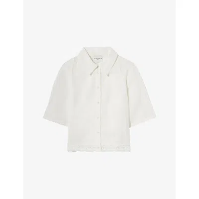 Claudie Pierlot Womens Ecru Short-sleeved Lace-trim Woven Shirt In White