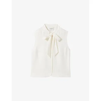 Claudie Pierlot Womens Ecru Sleeveless Tie-neck Woven Shirt In Nude