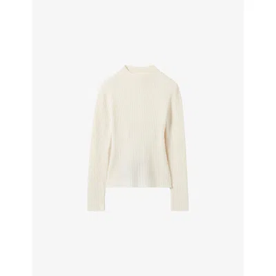 Claudie Pierlot Womens Ecru Tie-back Ribbed Wool-blend Jumper In Neutral