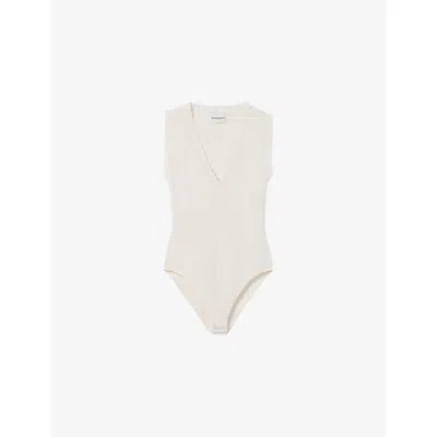 Claudie Pierlot Womens Ecru V-neck Jacquard Knitted Bodysuit In White