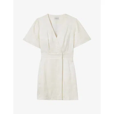Claudie Pierlot Womens Ecru Wrap-front Short-sleeve Jacquard Mini Dress