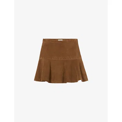 Claudie Pierlot Womens Flared Suede Mini Skirt Brown