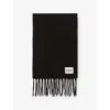 Claudie Pierlot Womens Black Fringed Logo-tag Wool And Alpaca-blend Scarf