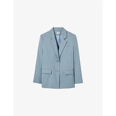 Claudie Pierlot Womens Grey Blue Single-breasted Tailored Linen-blend Blazer In Multi