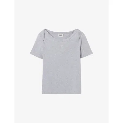 Claudie Pierlot Womens Scoop-neck Folded-shoulder Cotton T-shirt Gris In Gray