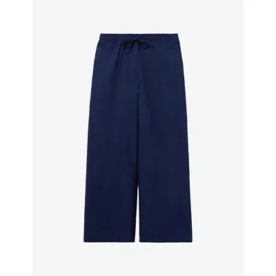Claudie Pierlot Womens  Logo-embroidery Wide-leg Lightweight Woven Trousers In Indigo