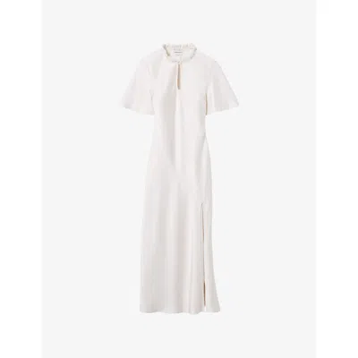 Claudie Pierlot Womens Ivory Short-sleeved Keyhole Satin Midi Dress In White