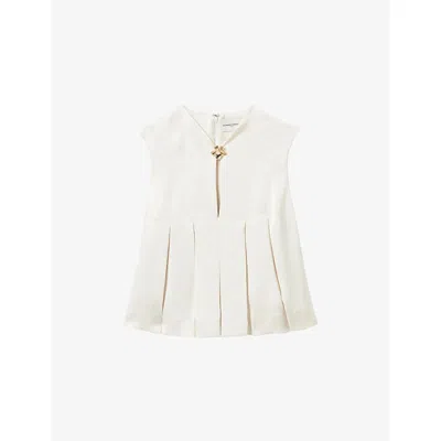 Claudie Pierlot Womens Ivory Sleeveless Flower-embellished Woven Top In White