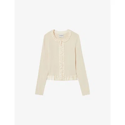 CLAUDIE PIERLOT WOMENS JAUNES / ORANGES RUCHED-TRIM FINE-KNIT CARDIGAN XS