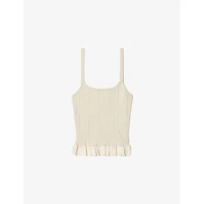 Claudie Pierlot Womens Jaunes / Oranges Square-neck Ribbed Knitted Top Xs