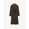Claudie Pierlot Womens Khaki Fringed Belted-waist Long Wool-blend Coat In Brown