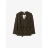 Claudie Pierlot Womens Khaki Tailored Kimono-collar Stretch Wool-blend Blazer In Brown
